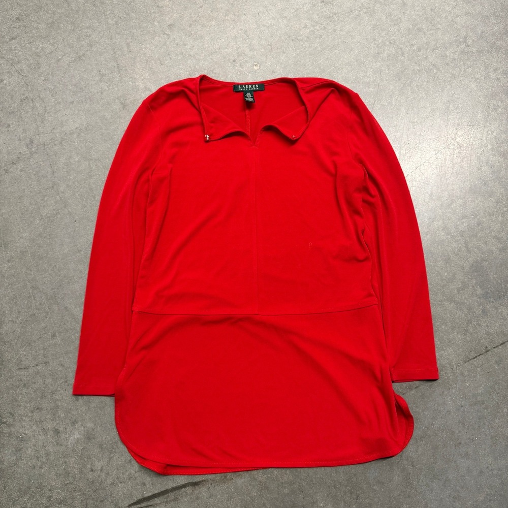 Lauren Ralph Lauren Red Long Sleeve Split Neck Tunic Top XS